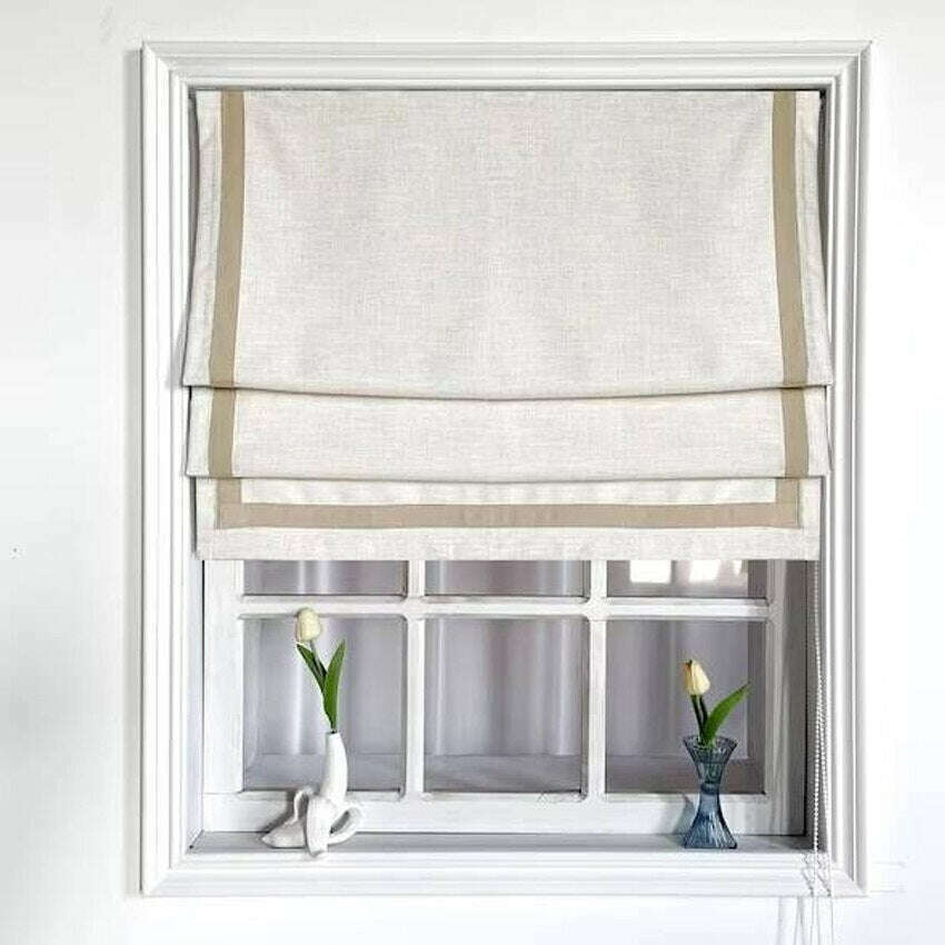 Napa Roman Blinds - Beige With Brown Trim