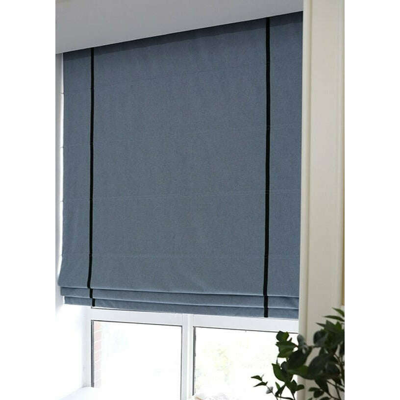 Napa Roman Blinds - Blue With Black Stripe