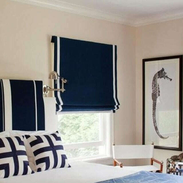 Napa Roman Blinds - Navy Blue With White Stripe