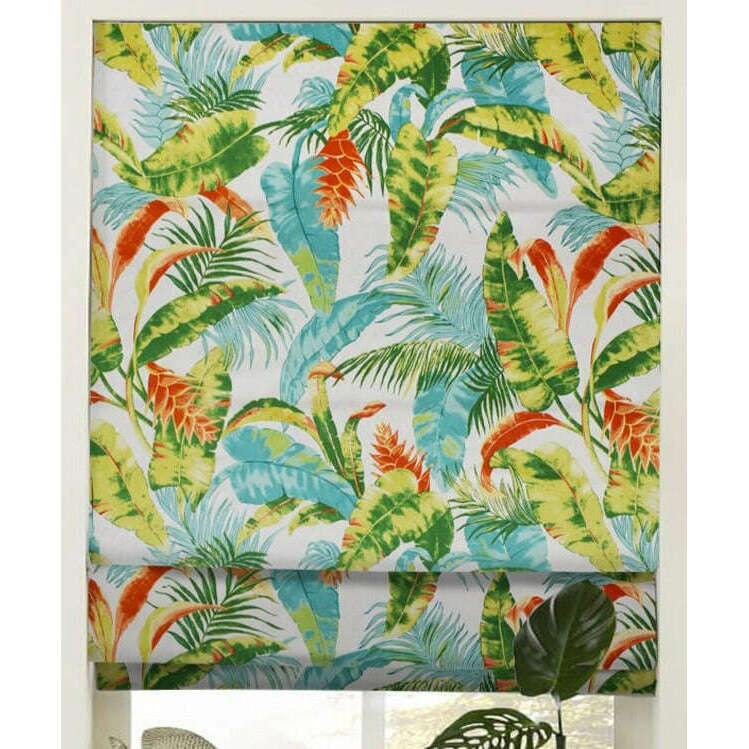 Napa Roman Blinds - Tropical Blue Green Leaves