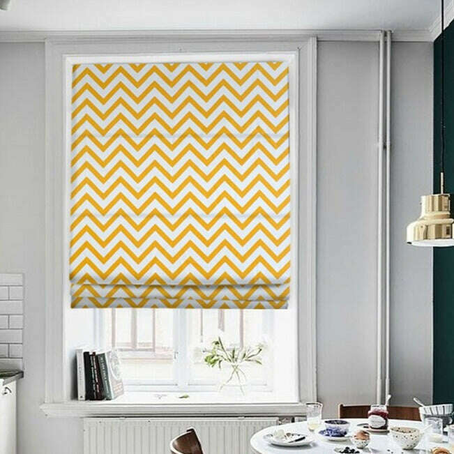 Napa Roman Blinds - White With Yellow Zigzag Design