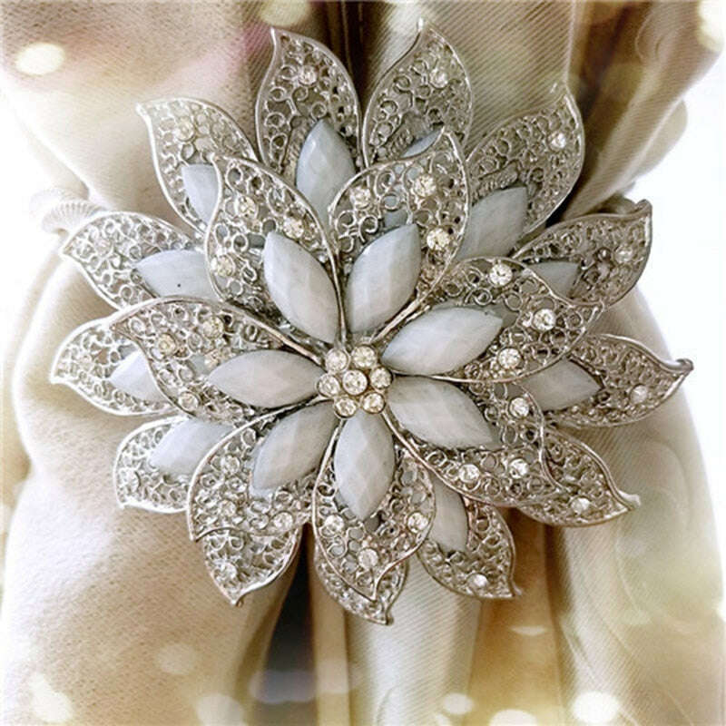 Pearl Simon Flower Shaped  Rhinestone Magnet Curtain Tieback