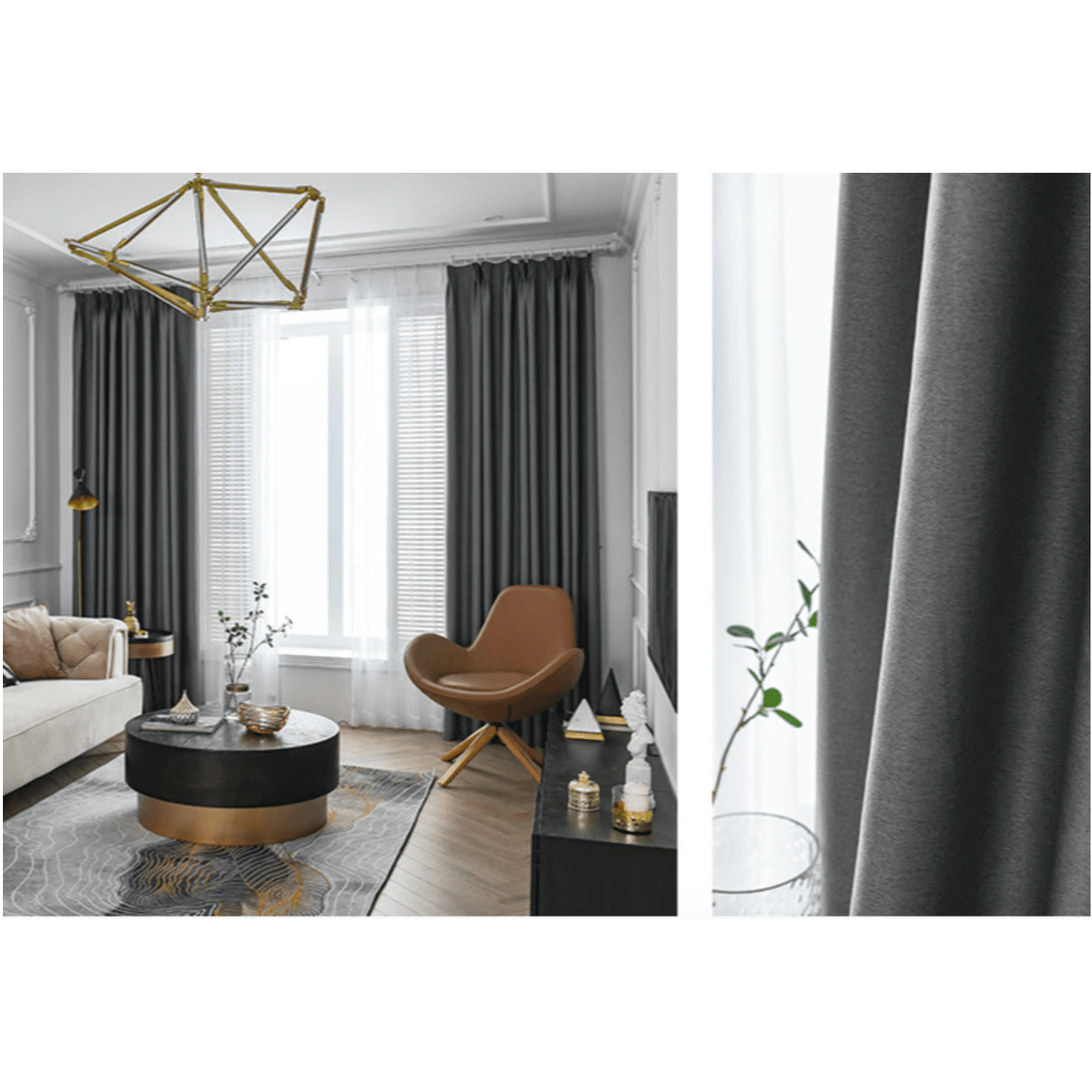 Rémy Blackout Double-Sided Plain Linen Thermal Insulated Curtain - Dark Gray