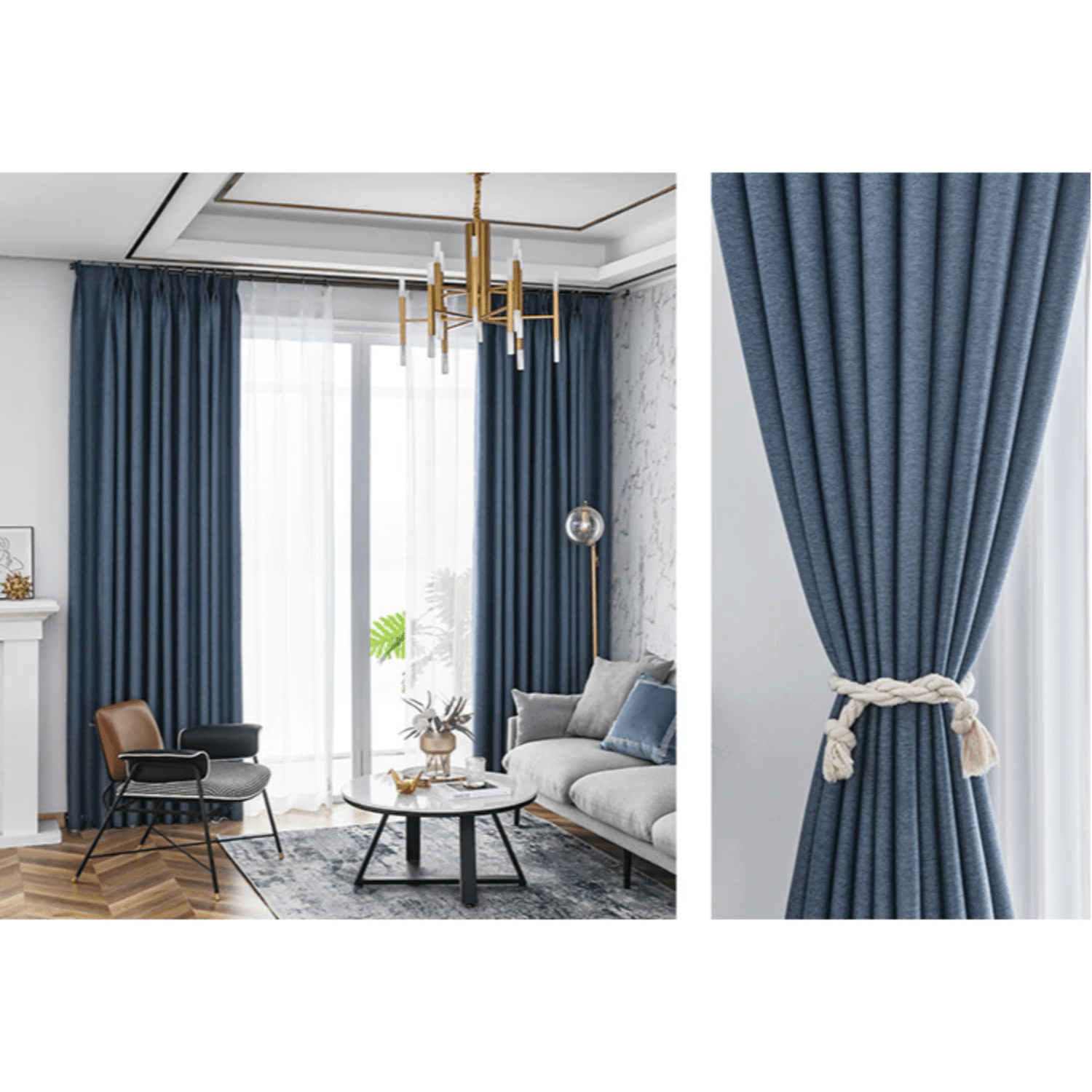 Rémy Blackout Double-Sided Plain Linen Thermal Insulated Curtain - Denim Blue