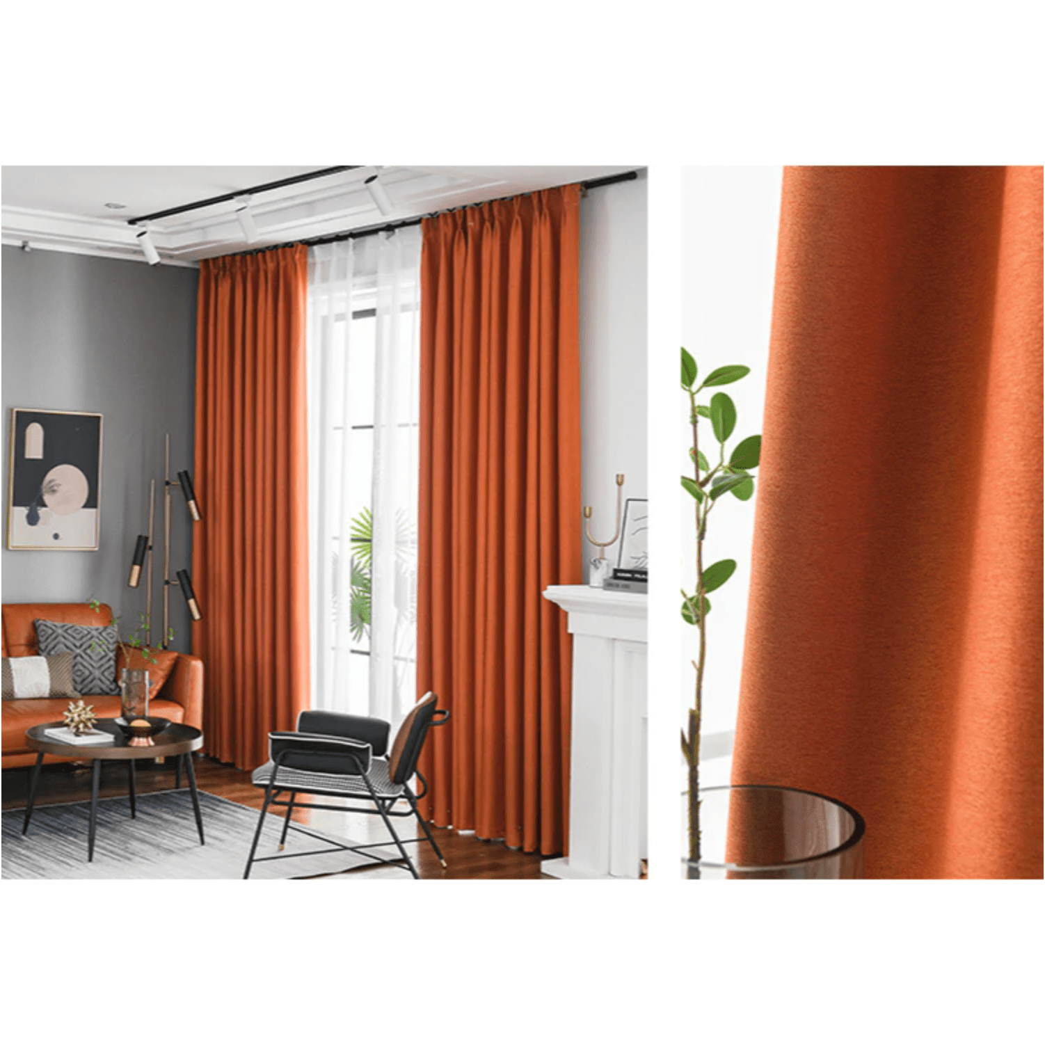 Rémy Blackout Double-Sided Linen Thermal Insulated Curtain - Orange
