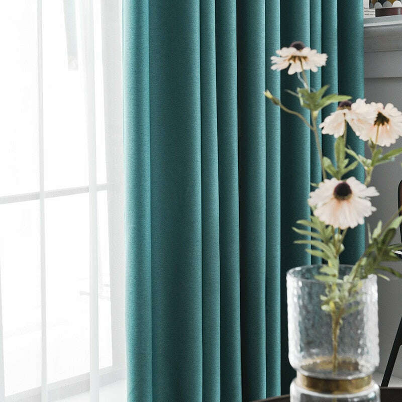 Rémy Blackout Double-Sided Plain Linen Thermal Insulated Curtain - Turquoise