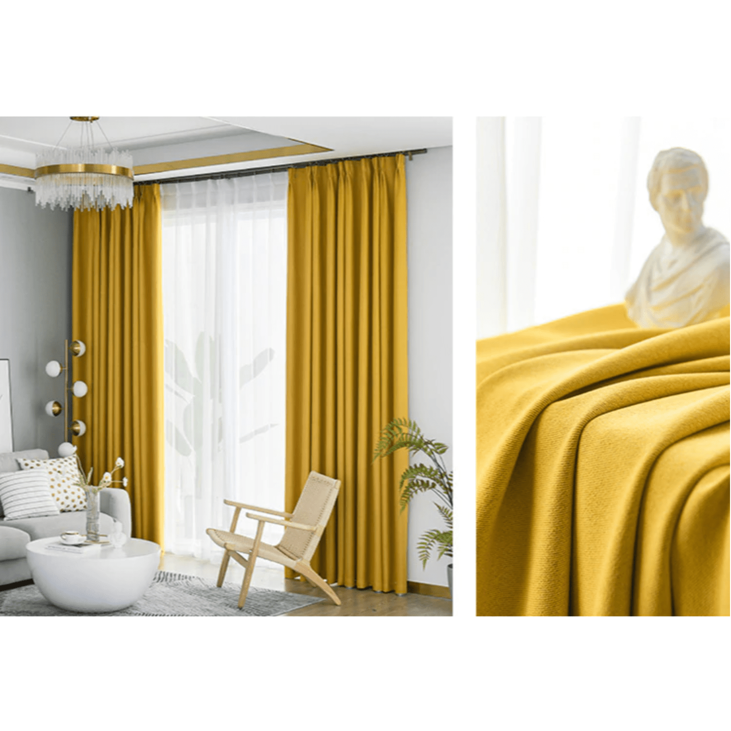Rémy Blackout Double-Sided Linen Thermal Insulated Curtain - Yellow