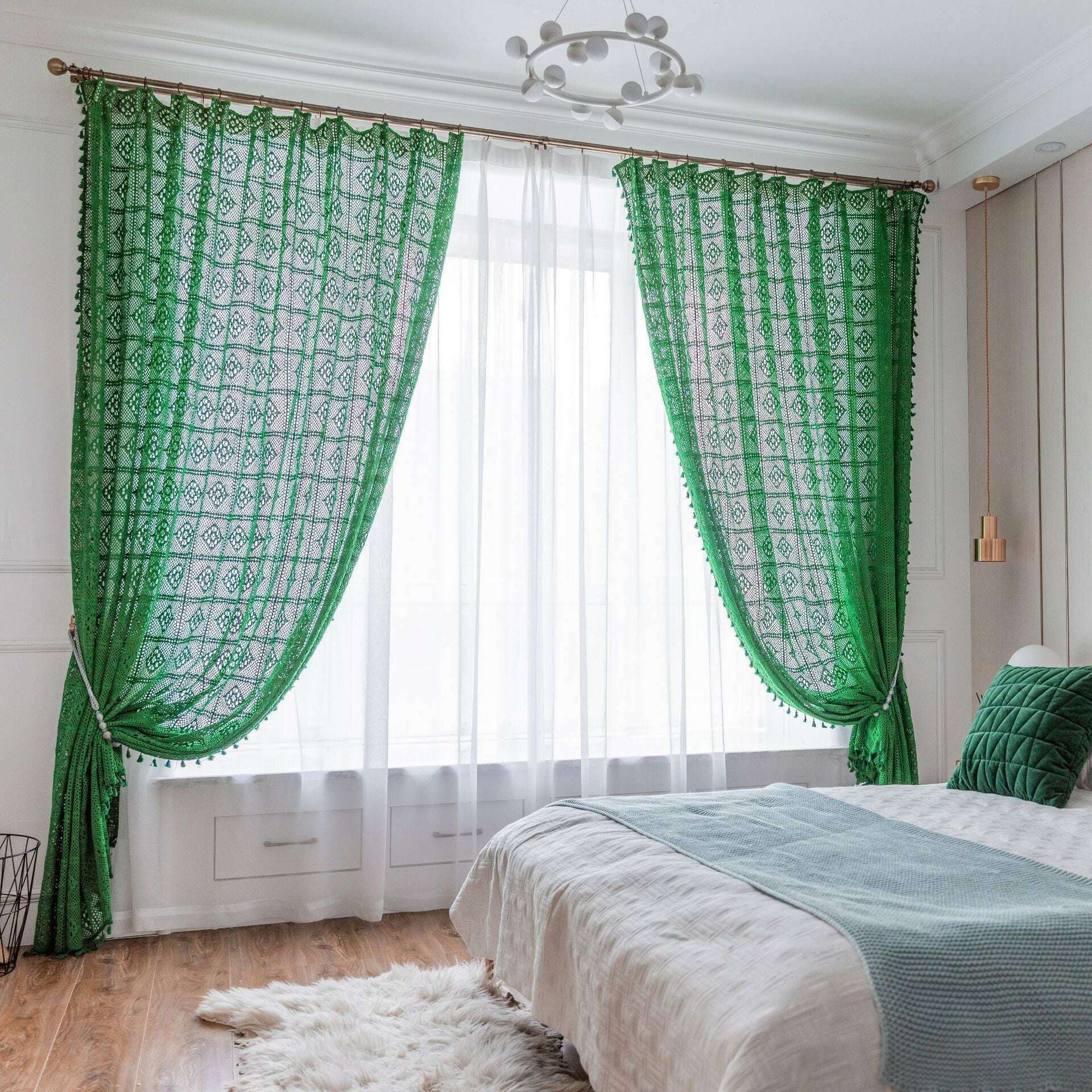 Rémy Crochet Sheer Curtains - Green / Pink