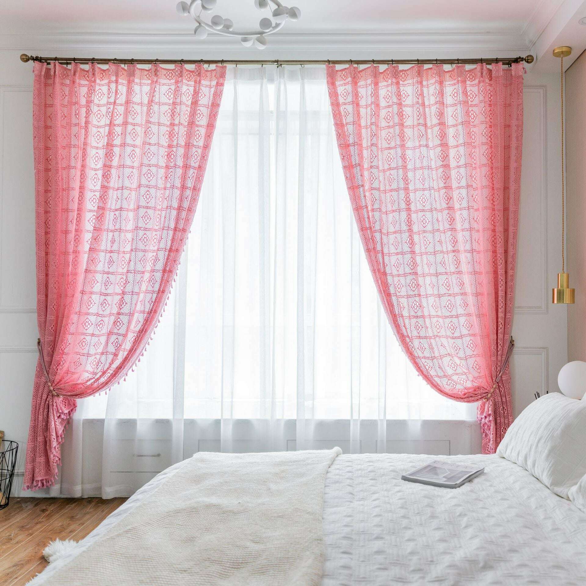 Rémy Crochet Sheer Curtains - Green / Pink