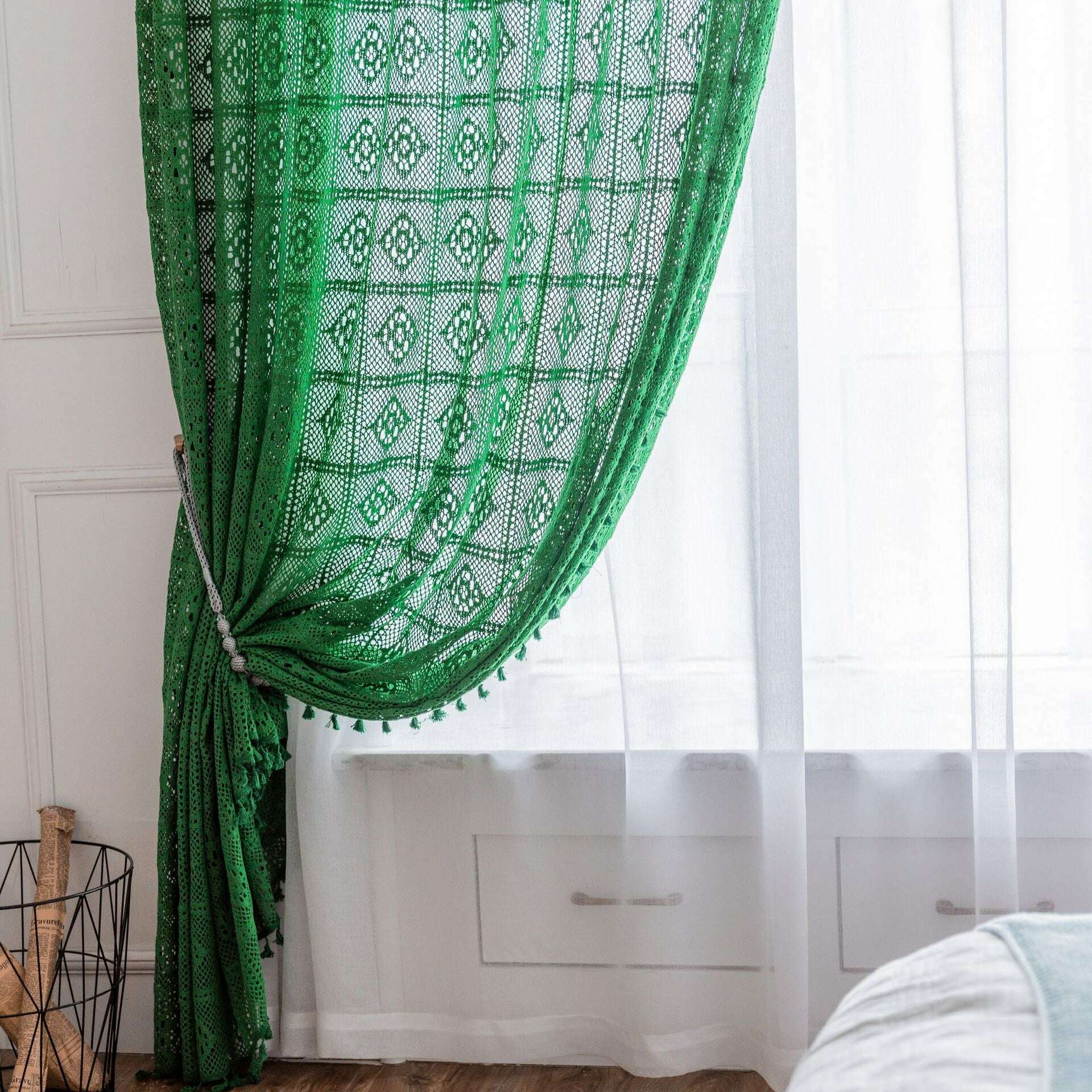 Rémy Crochet Sheer Curtains - Green / Pink