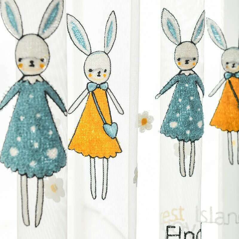 Rémy Embroidered Rabbit / Bunny Curtains - Blue