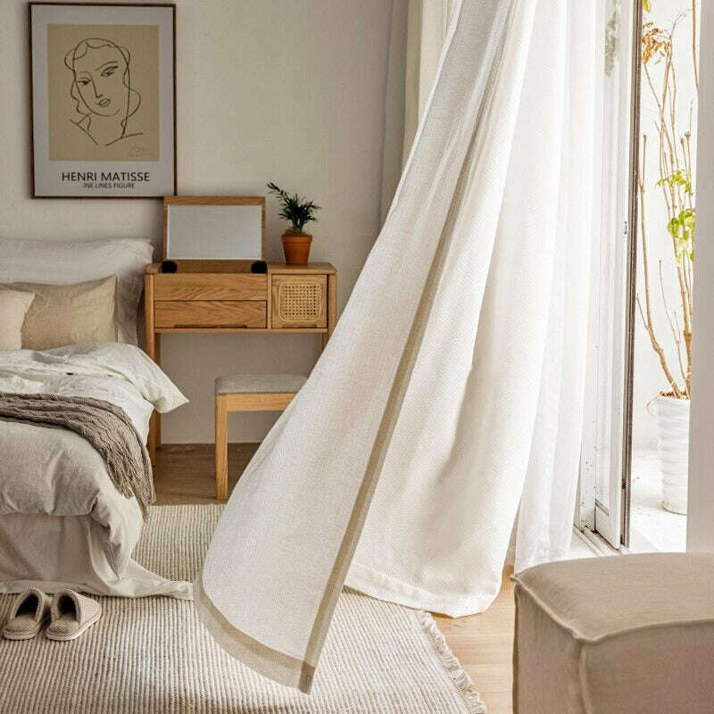 Rémy Linen Diamond Design Semi-Shading Curtain - Beige