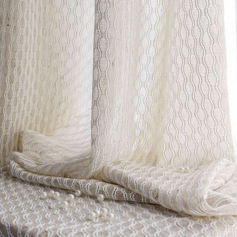 Rémy Linen Embroidered Semi - Shading Curtain - Beige