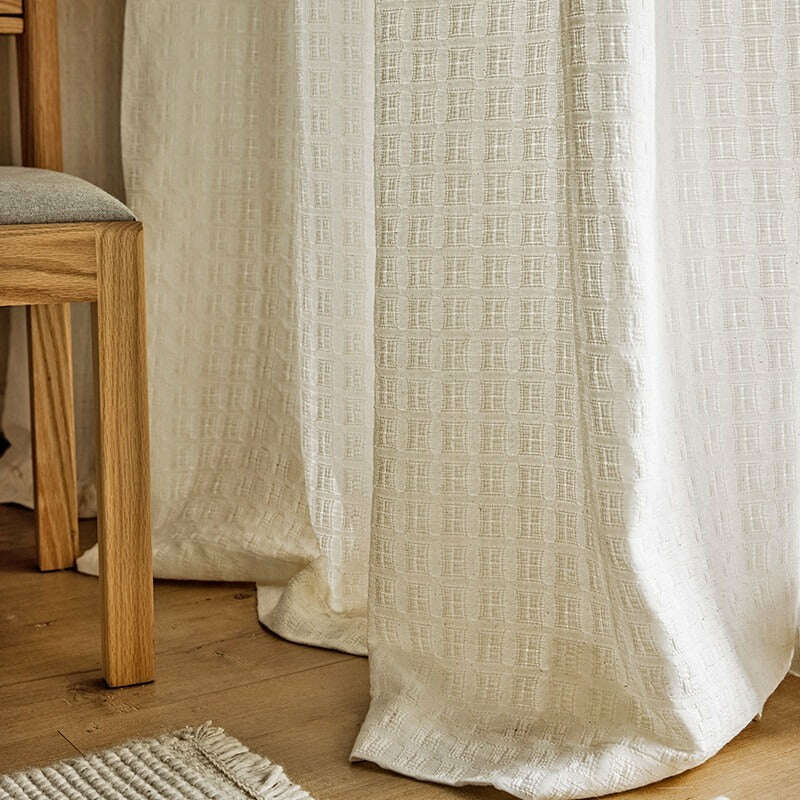Rémy Linen Jacquard Square Weave Semi-Shading Curtain - Beige