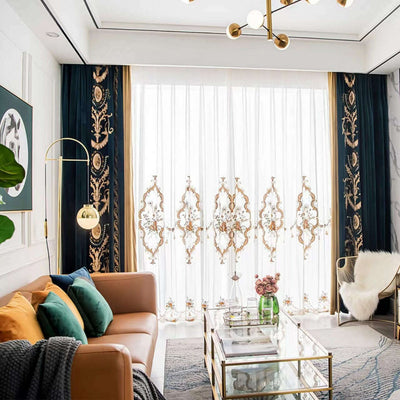 Rémy Luxury  Embroidered Velvet Curtains - Teal