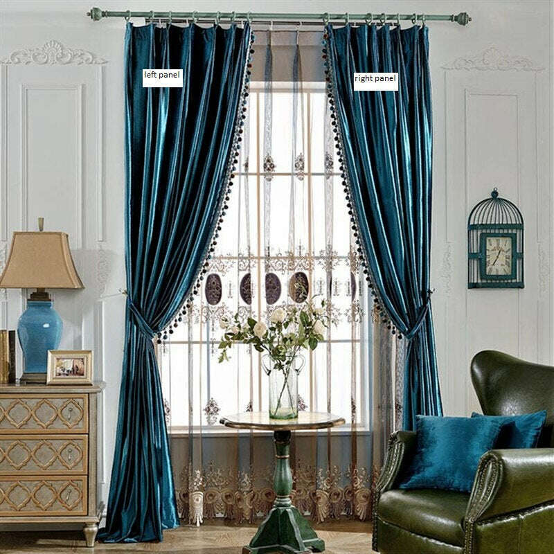 Rémy Luxury European Blackout Tassel Velvet Curtains - Blue