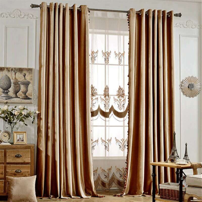 Rémy Luxury European Blackout Tassel Velvet Curtains - Camel