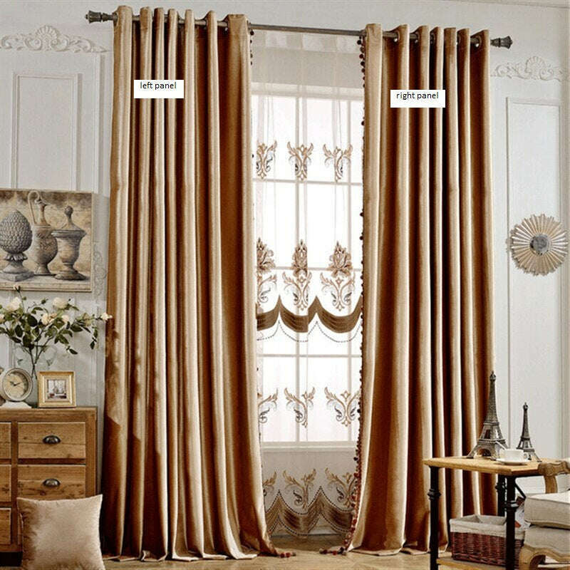 Rémy Luxury European Blackout Tassel Velvet Curtains - Camel