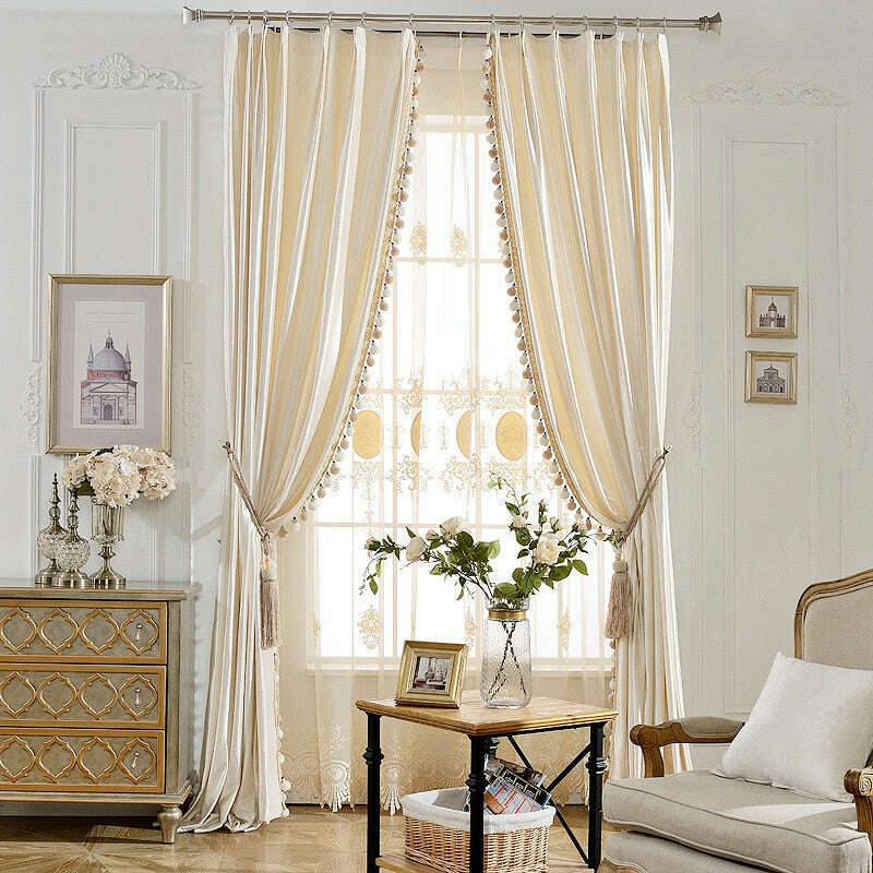 Rémy Luxury European Blackout Tassel Velvet Curtains - Pearl