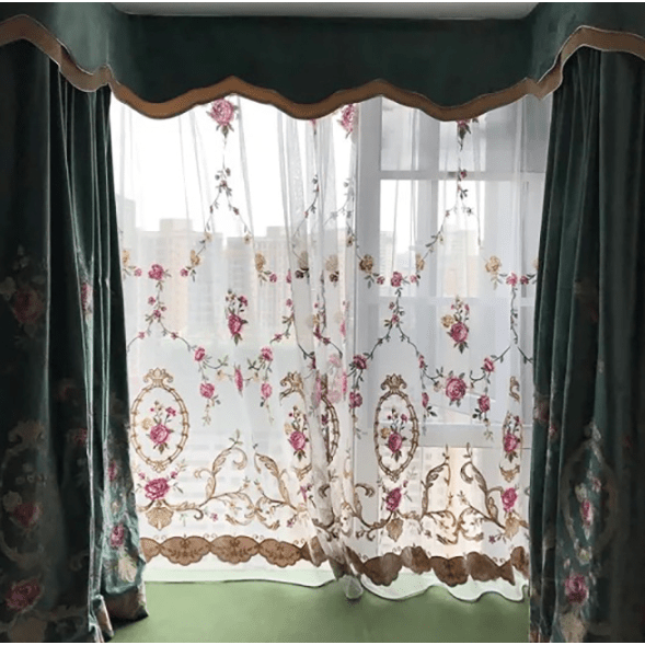 Rémy Luxury Green Velvet Embroidered Curtains