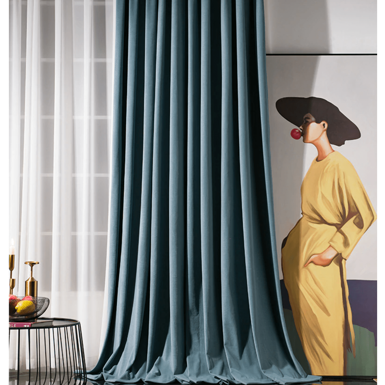 Rémy Luxury Modern Herring Designer Velvet Curtains - Blue