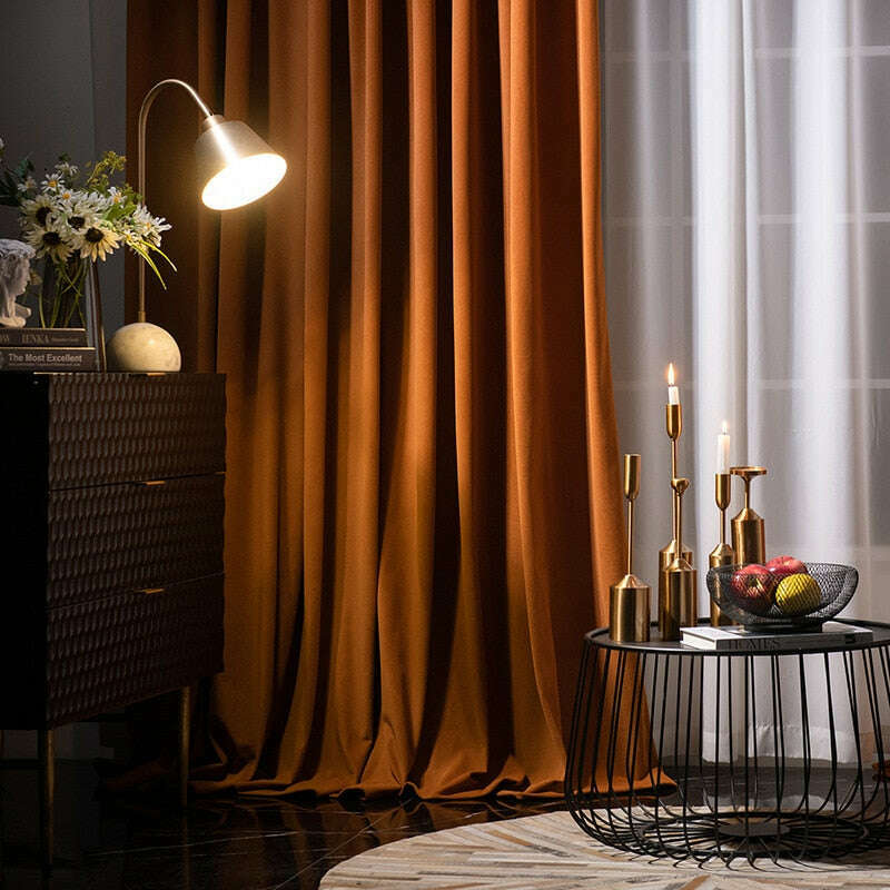 Rémy Luxury Modern Herring Designer Velvet Curtains - Orange