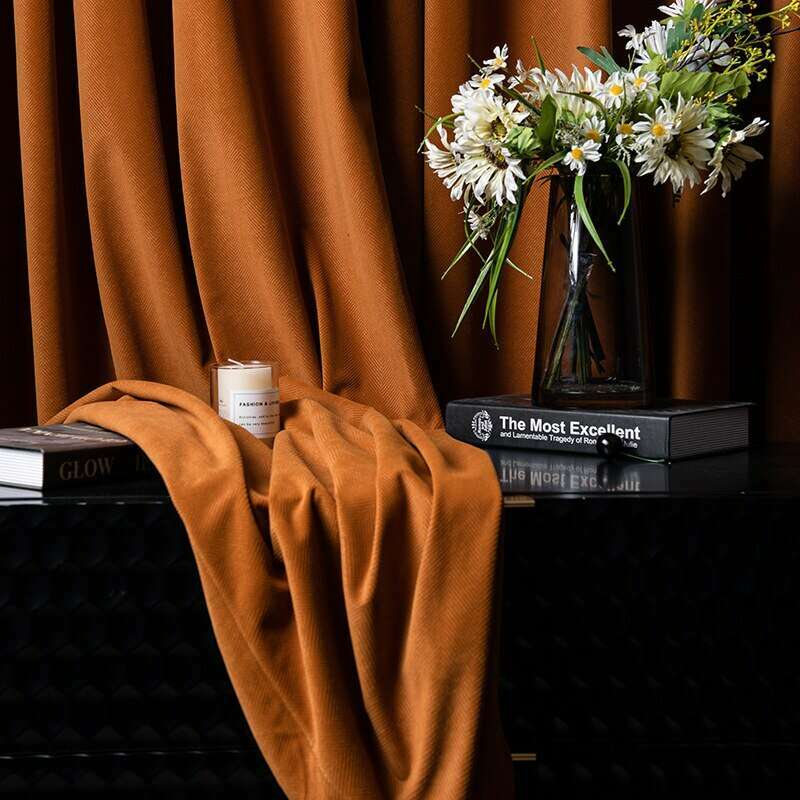 Rémy Luxury Modern Herring Designer Velvet Curtains - Orange