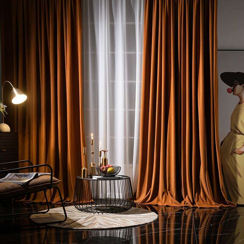 Rémy Luxury Modern Herring Designer Velvet Curtains - Orange