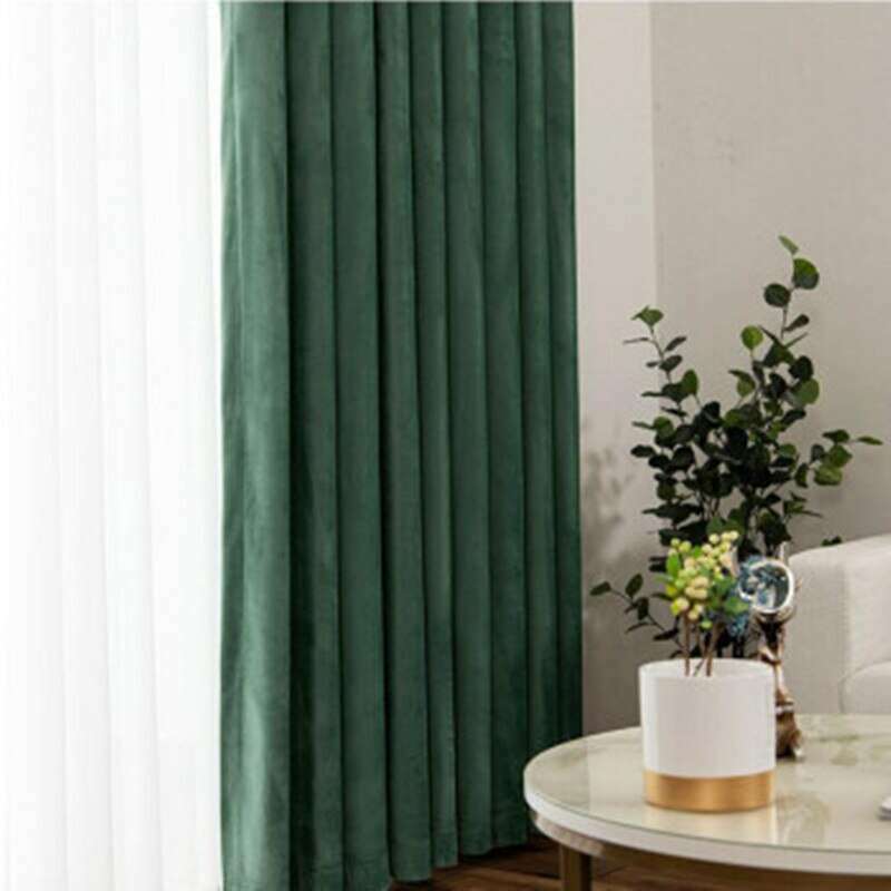 Rémy Luxury Plain Velvet Curtain - Pea Green