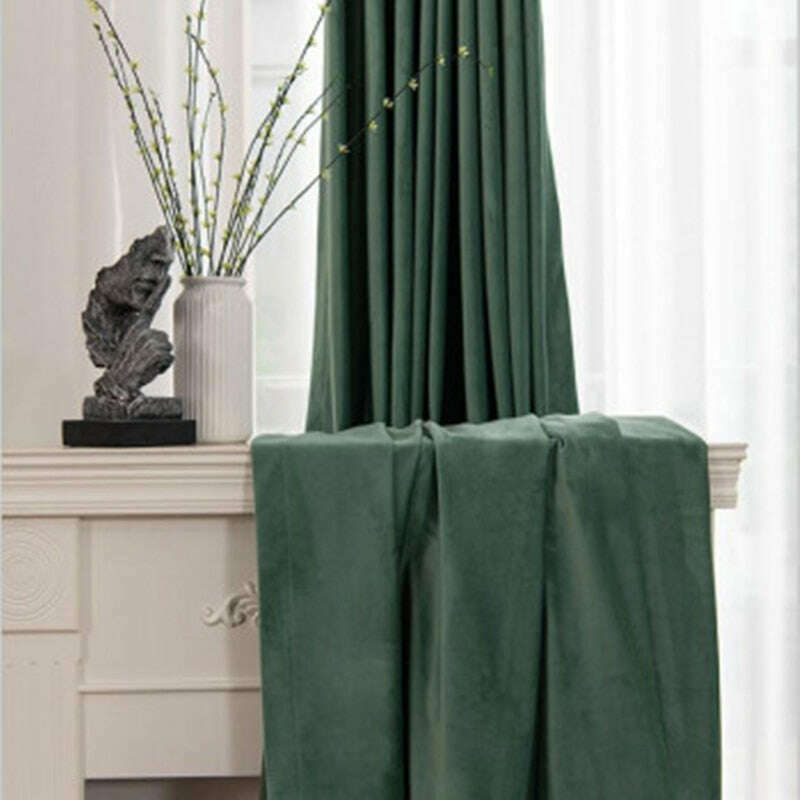 Rémy Luxury Plain Velvet Curtain - Pea Green