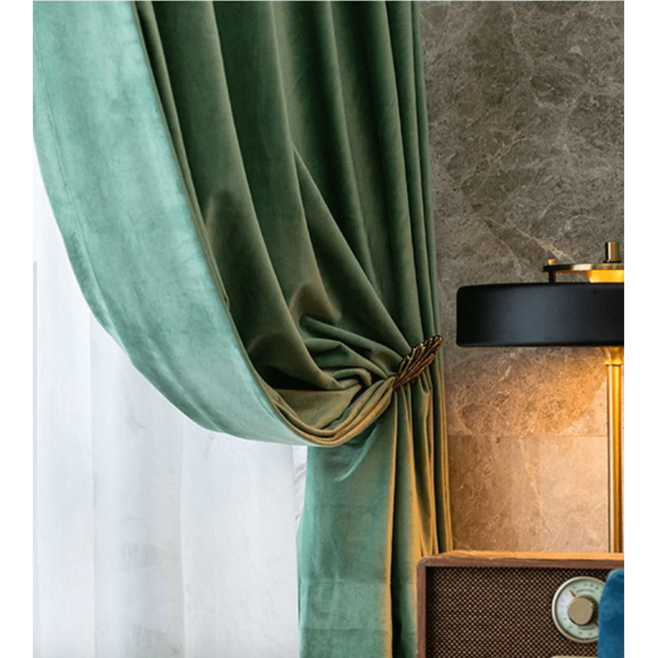 Rémy Luxury Plain Velvet Curtain - Pea Green