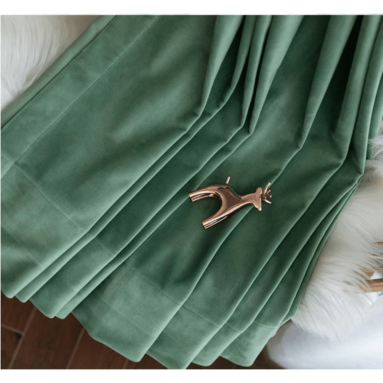 Rémy Luxury Plain Velvet Curtain - Pea Green