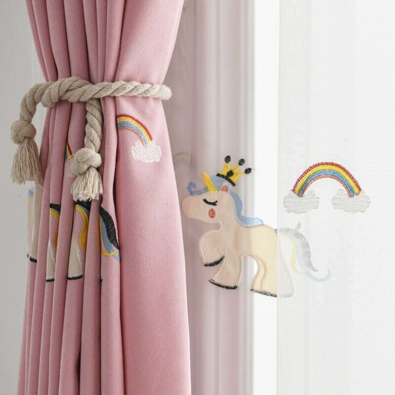 Rémy Unicorn Embroidered Curtains for Kids Bedroom - Pink