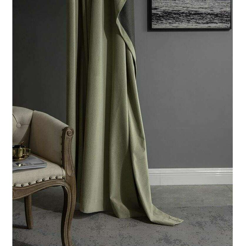 Taylor H. Luxury Jacquard Velvet Woven Design Curtains - Light Green