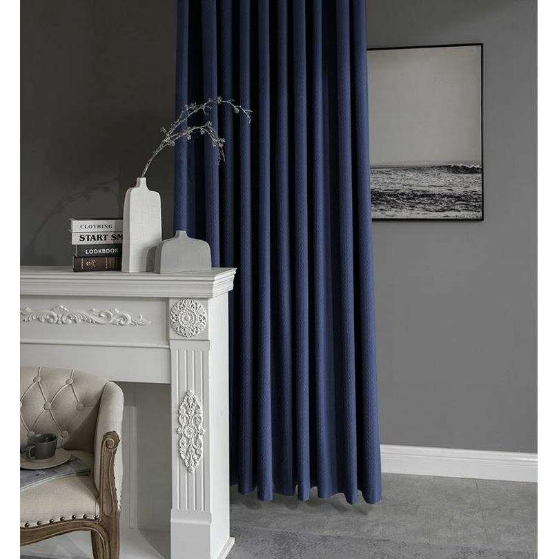 Taylor H. Luxury Jacquard Velvet Woven Design Curtains - Navy Blue