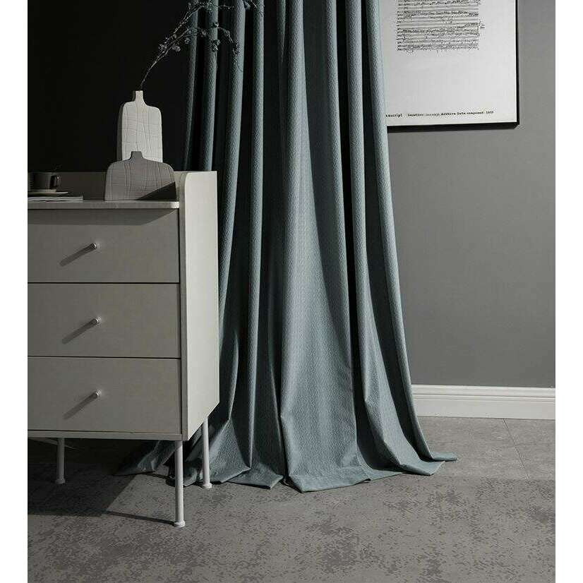 Taylor H. Luxury Jacquard Velvet Woven Design Curtains - Sea Blue