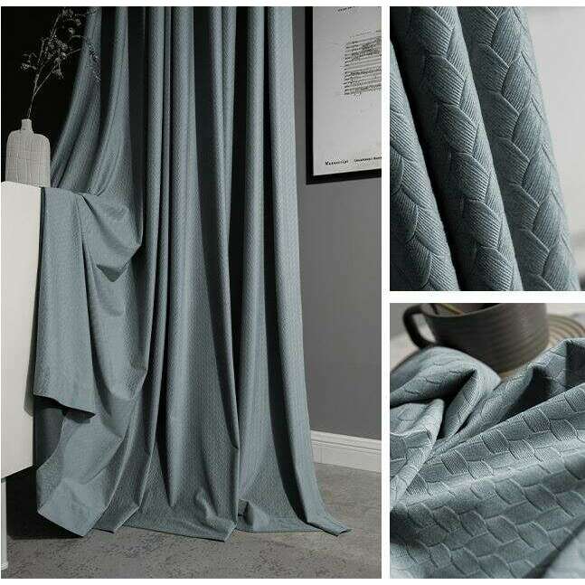 Taylor H. Luxury Jacquard Velvet Woven Design Curtains - Sea Blue