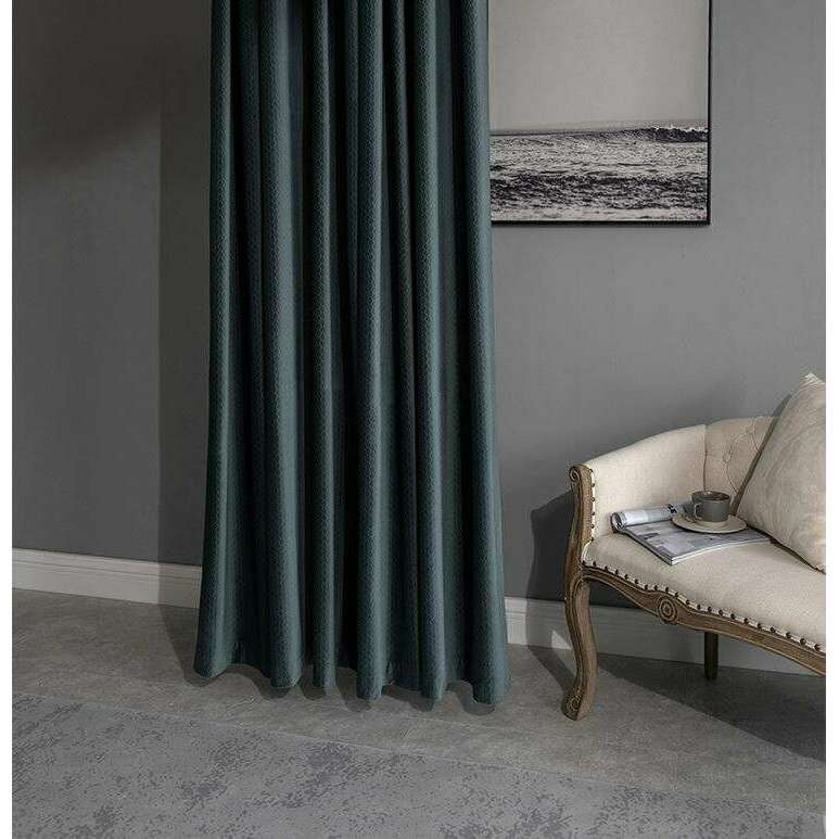 Taylor H. Luxury Jacquard Velvet Woven Design Curtains - Turquoise Teal