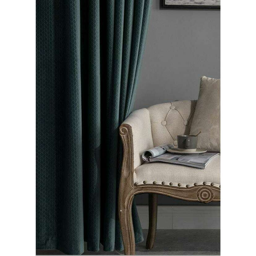 Taylor H. Luxury Jacquard Velvet Woven Design Curtains - Turquoise Teal