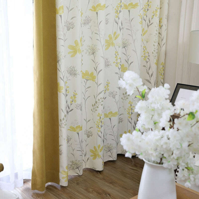 Taylor.H Cheveni Pastoral Mosaic Print Curtains - White Yellow