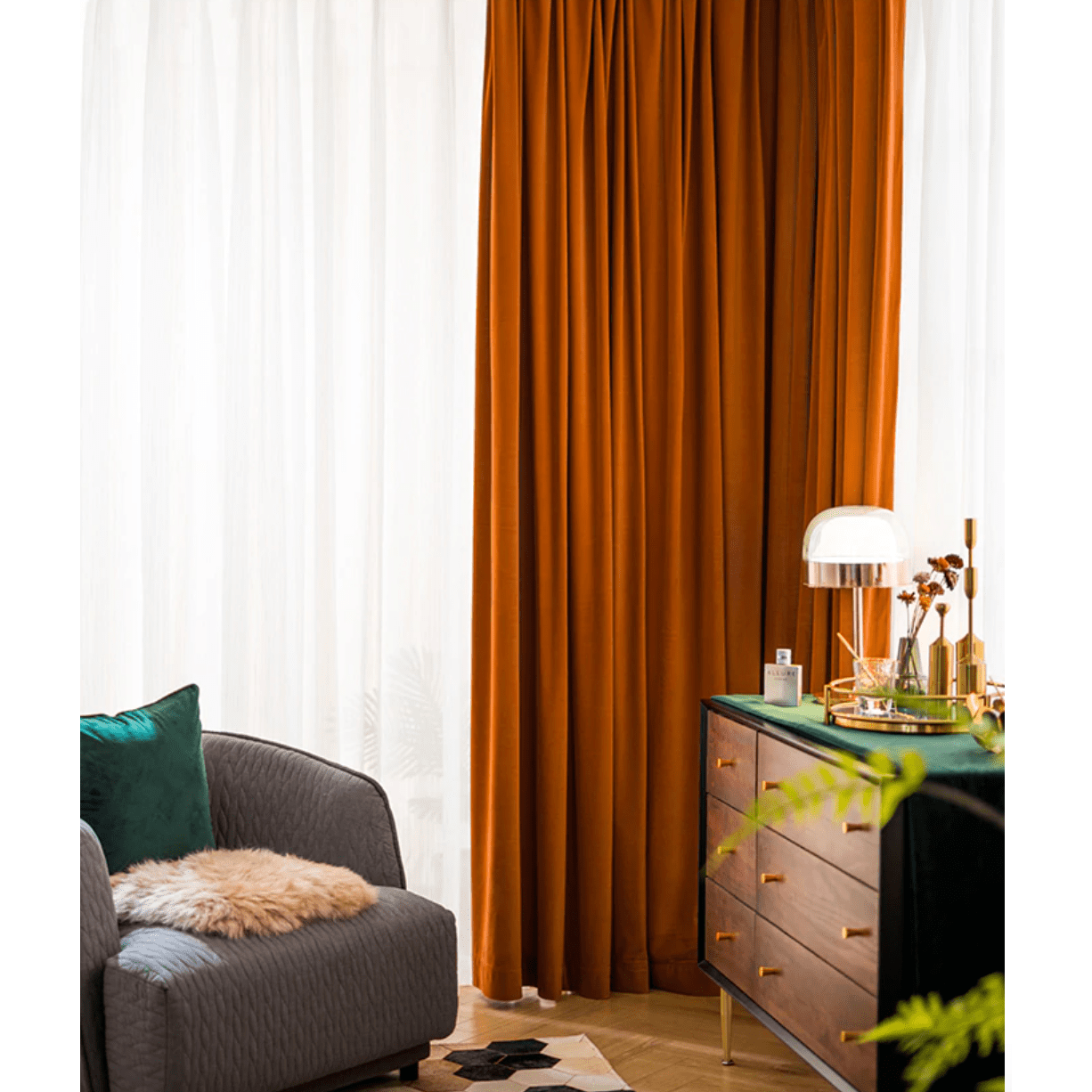 Taylor.H Light Luxury Plain Velvet Curtain -  Burning Orange