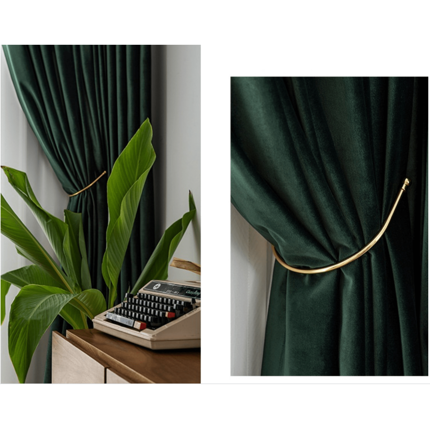 Taylor.H Nordic Dutch Plain Velvet Curtains - Dark Green / Olive