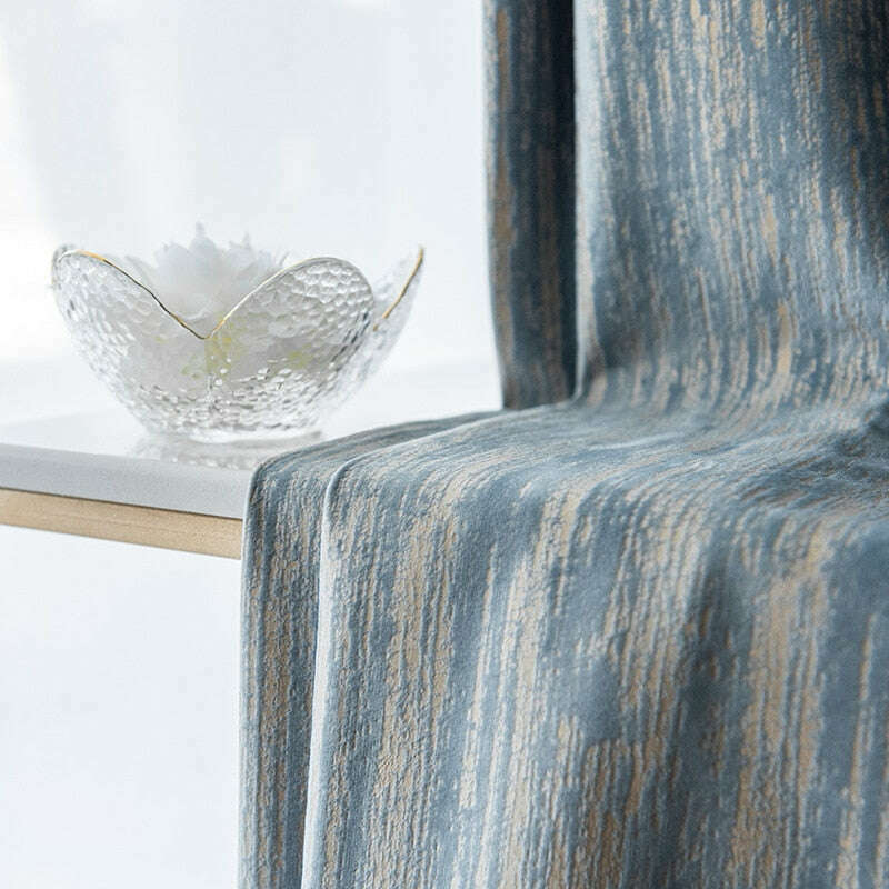 T.B. London Luxury Nordic Textured Velvet Curtain - Blue
