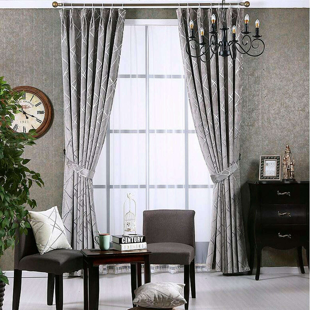 Zoey American Modern Luxury Stripe Pattern Blackout Curtain - Silver Gray