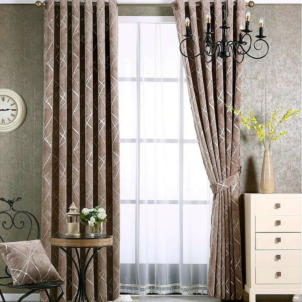 Zoey American Modern Luxury Stripe Pattern Blackout Curtain - Tan Brown