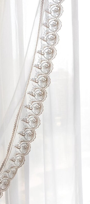 Mila Luxury Lace Border Luxury Velvet Curtain - Green & Beige
