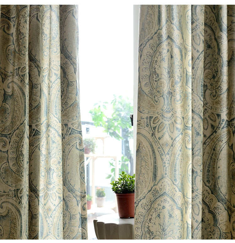Mila French Country Print Intricate Design Curtain - Beige - Discover-curtains