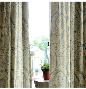 Mila French Country Print Intricate Design Curtain - Beige - Discover-curtains